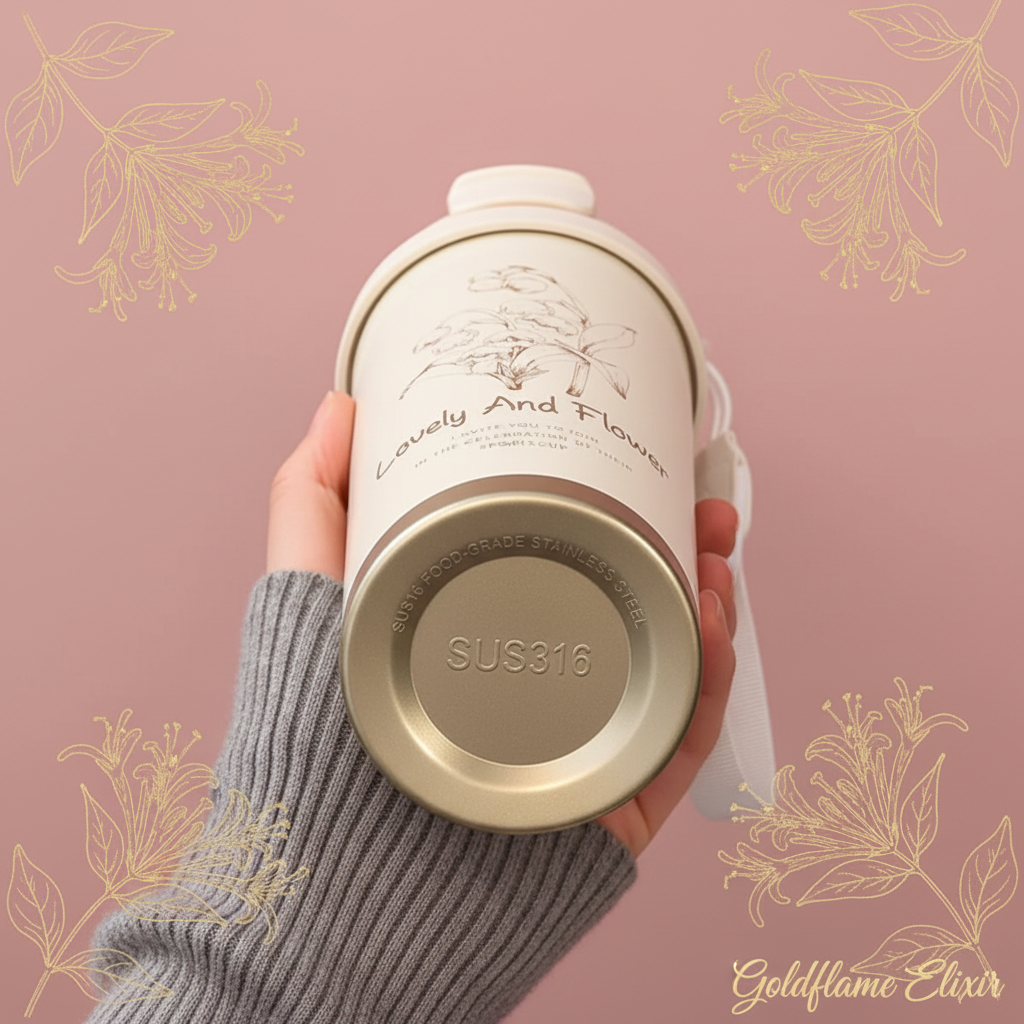 Lovely and Flower Aesthetic Tumbler with Straw - Goldflame Elixir