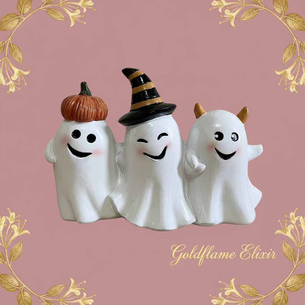 Halloween Ghost Trio Ornament – Spook-tacular Decor for Your Home - Goldflame Elixir