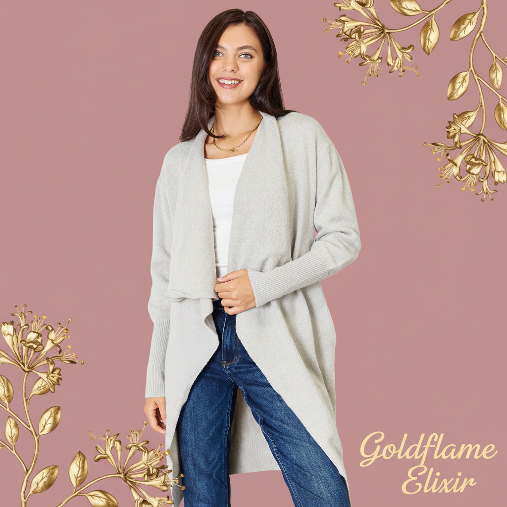 Open Front Duster Cardigan with Pockets - Angel Wings Style - Goldflame Elixir