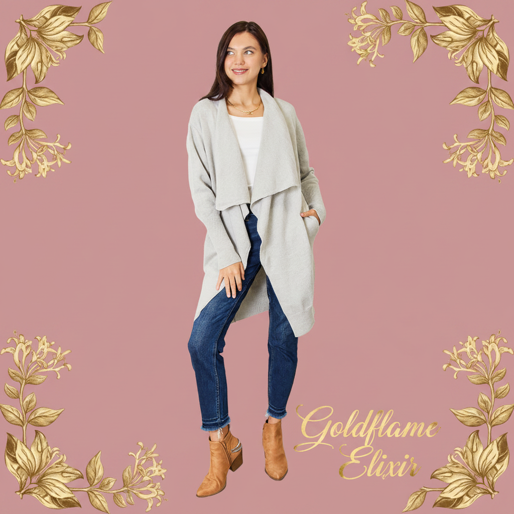Open Front Duster Cardigan with Pockets - Angel Wings Style - Goldflame Elixir