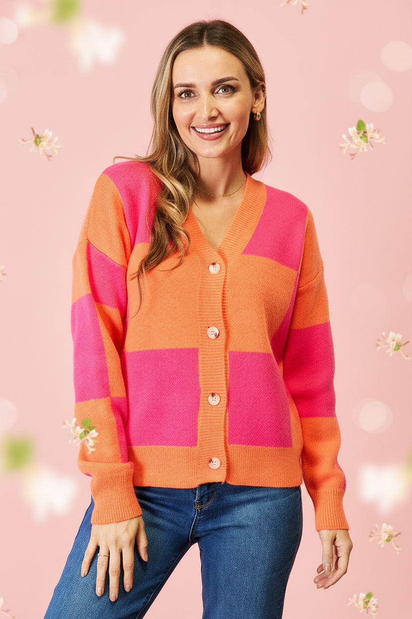 Orange Pink Cardigan - Front Pose