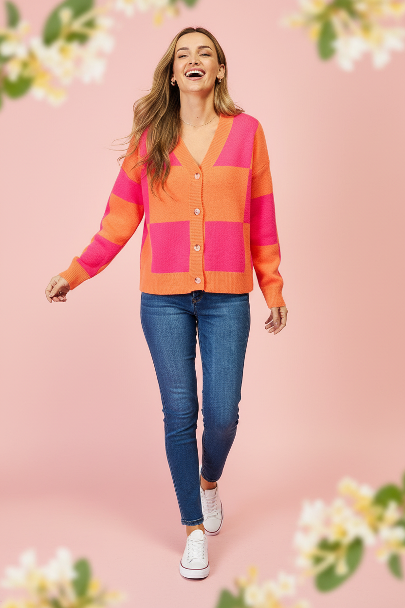 Orange Pink Cardigan - Walking Pose