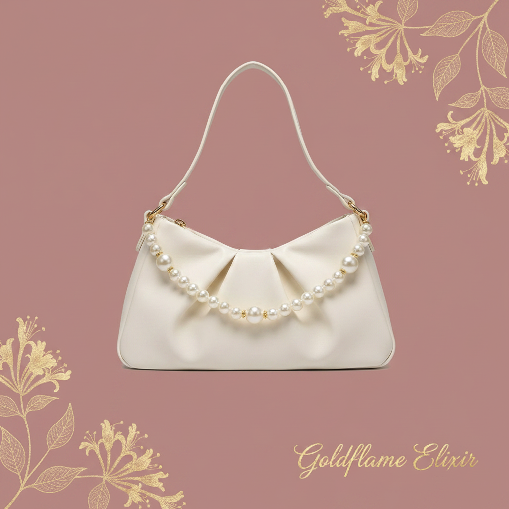 Pearl Embellished Ruched Shoulder Bag: Elevate Your Style - Goldflame Elixir