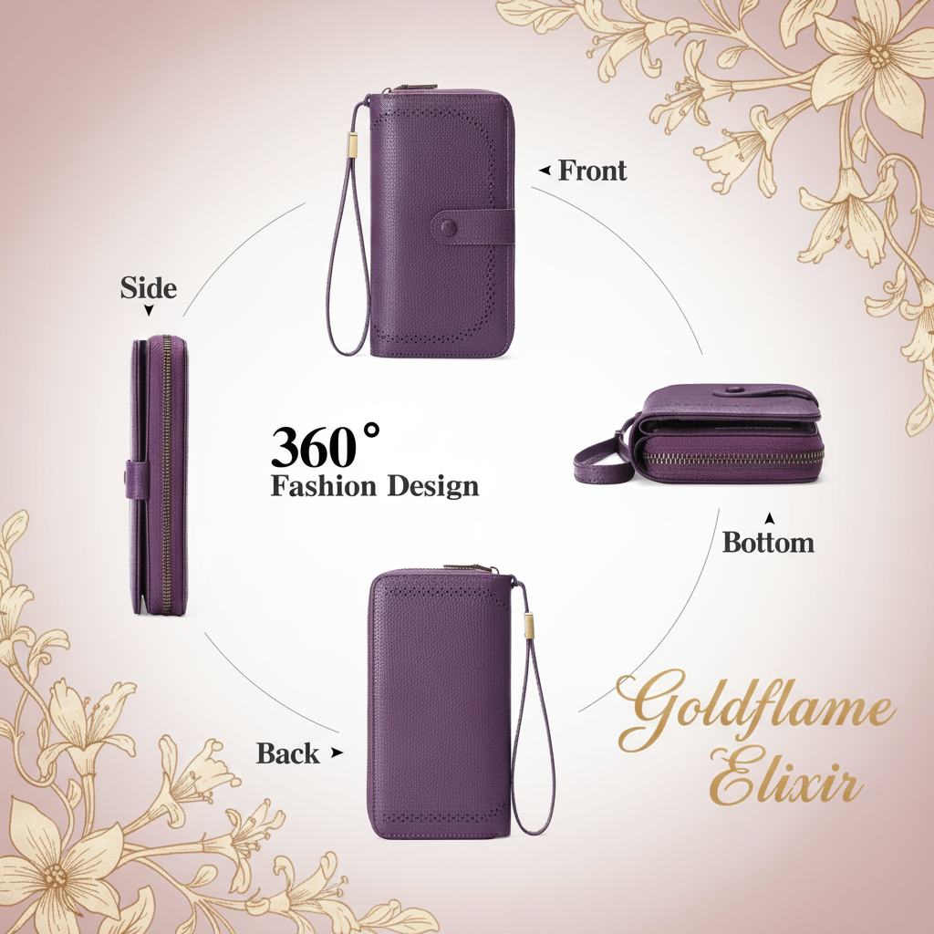 Stylish and Practical Leather Long Wallet for Everyday Use - Goldflame Elixir