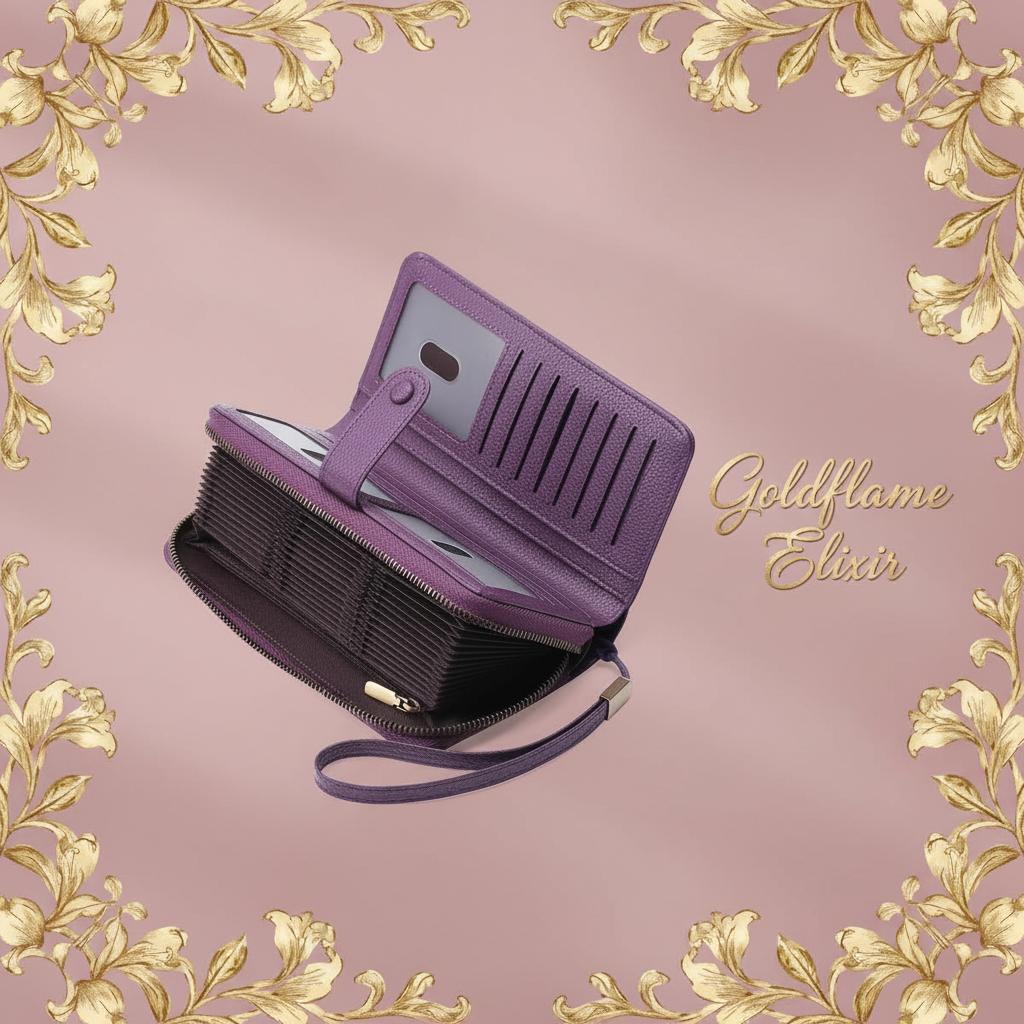 Stylish and Practical Leather Long Wallet for Everyday Use - Goldflame Elixir