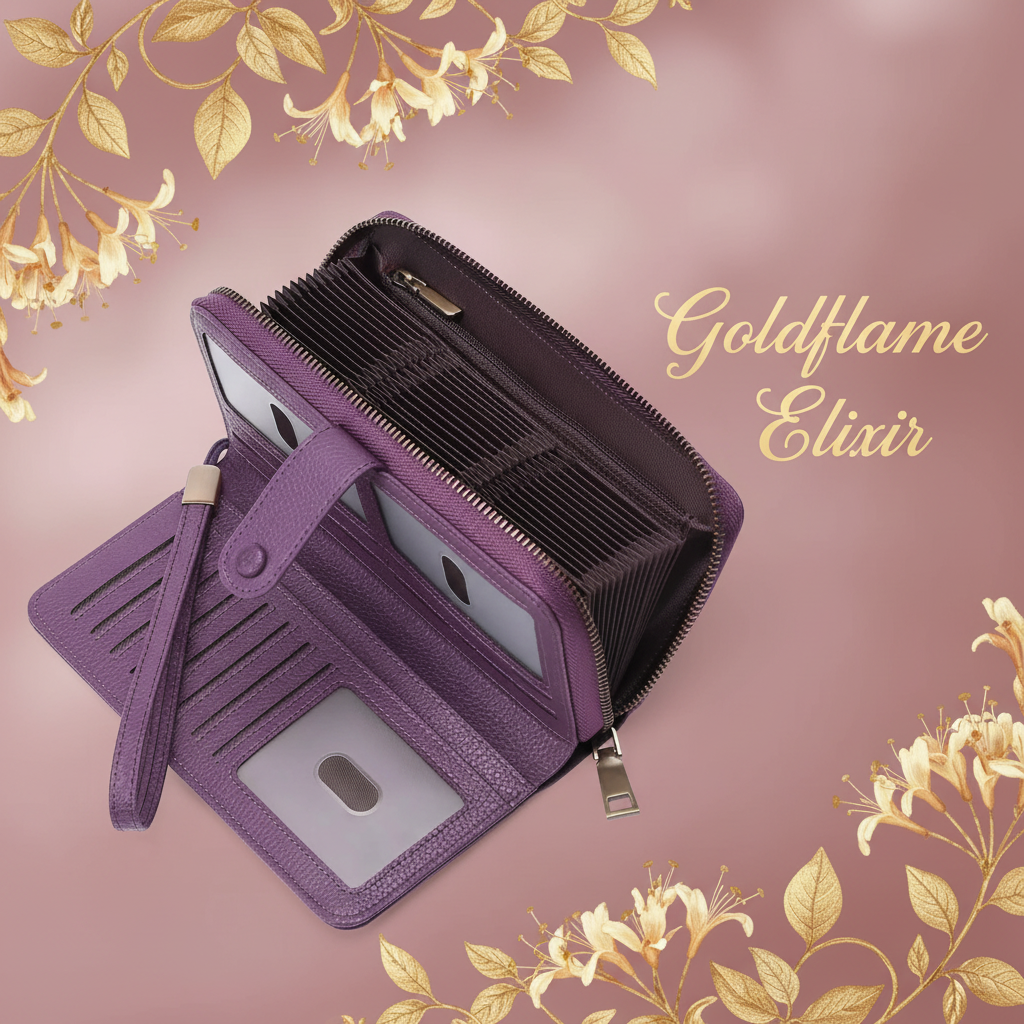 Stylish and Practical Leather Long Wallet for Everyday Use - Goldflame Elixir