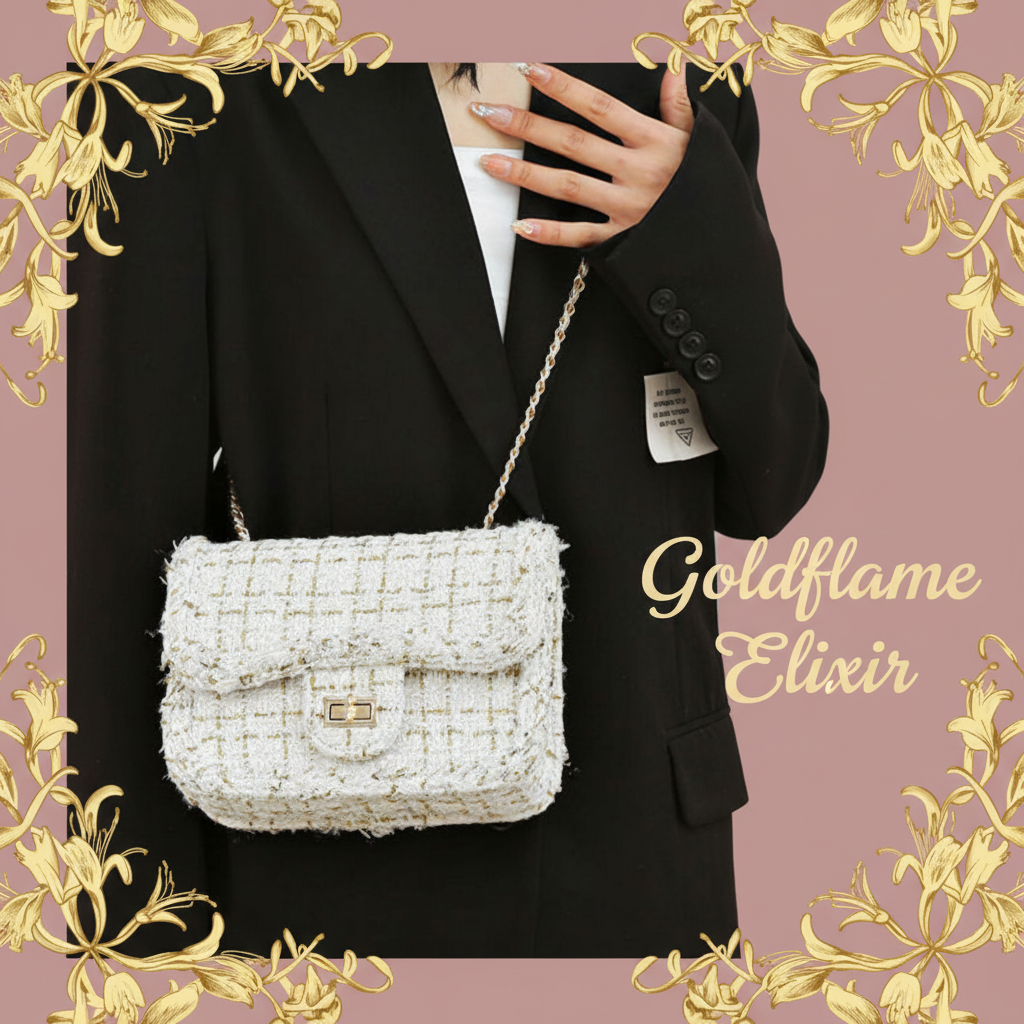 Tweed Chain Shoulder Bag - Elevate Your Style with Timeless Elegance - Goldflame Elixir