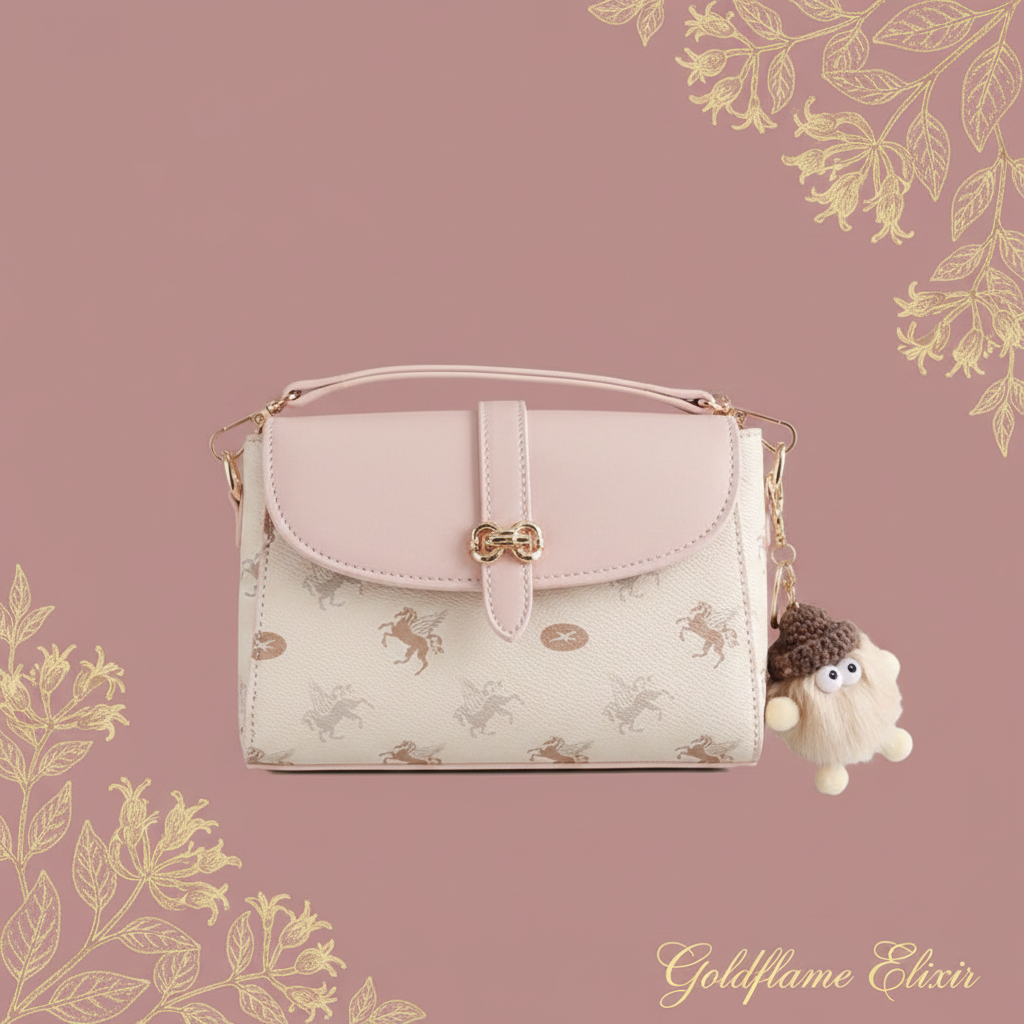 Pegasus Print Flap Crossbody Bag - Stylish & Functional - Goldflame Elixir