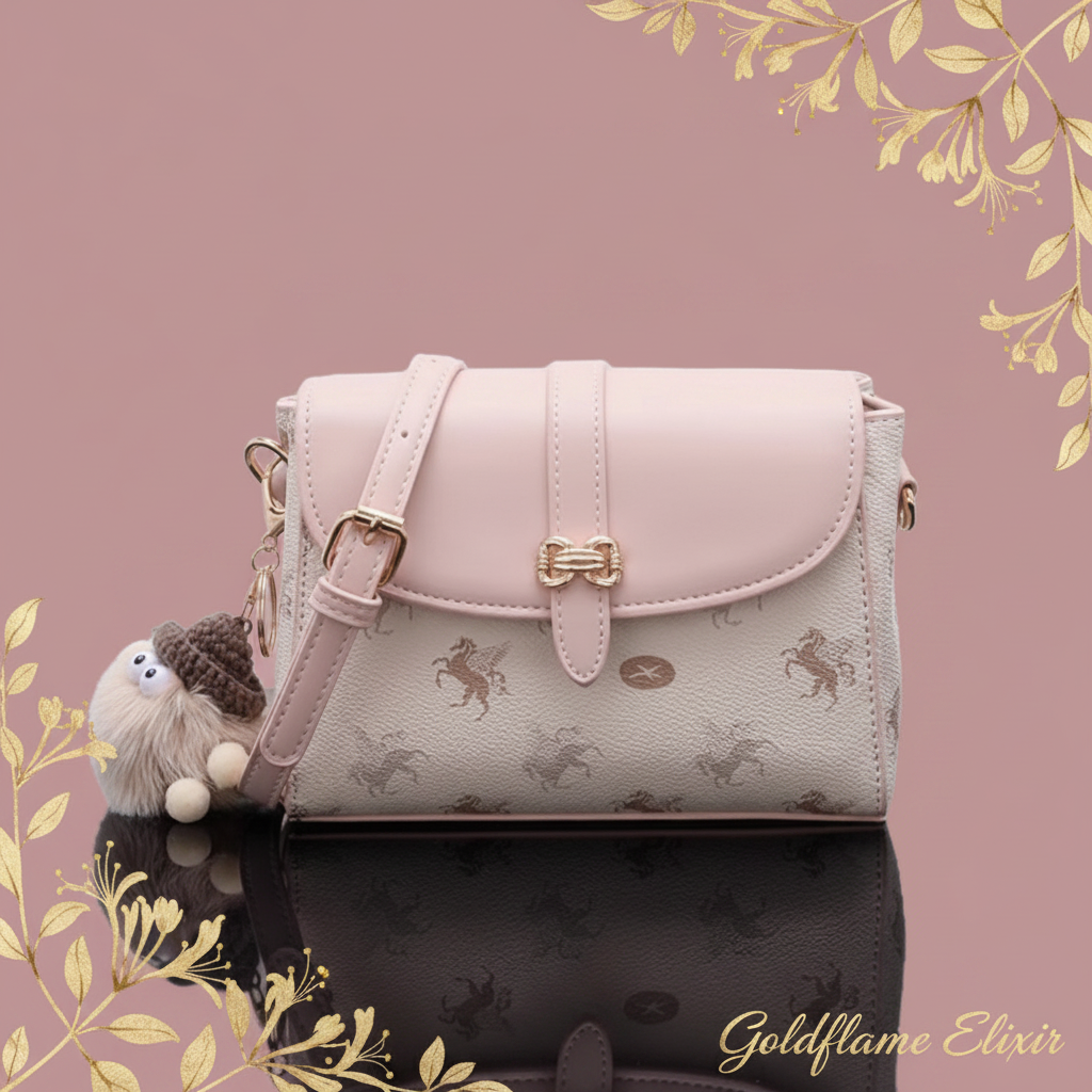 Pegasus Print Flap Crossbody Bag - Stylish & Functional - Goldflame Elixir