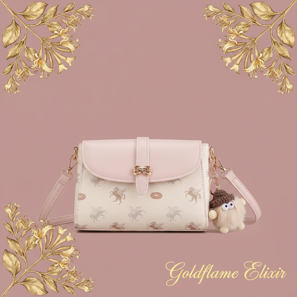 Pegasus Print Flap Crossbody Bag - Stylish & Functional - Goldflame Elixir