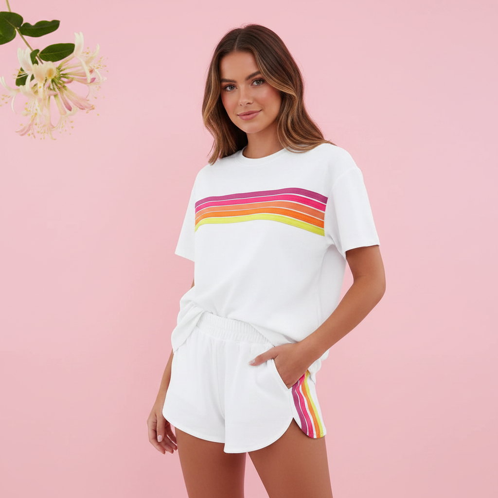 White Rainbow Stripe Set - Pose 2