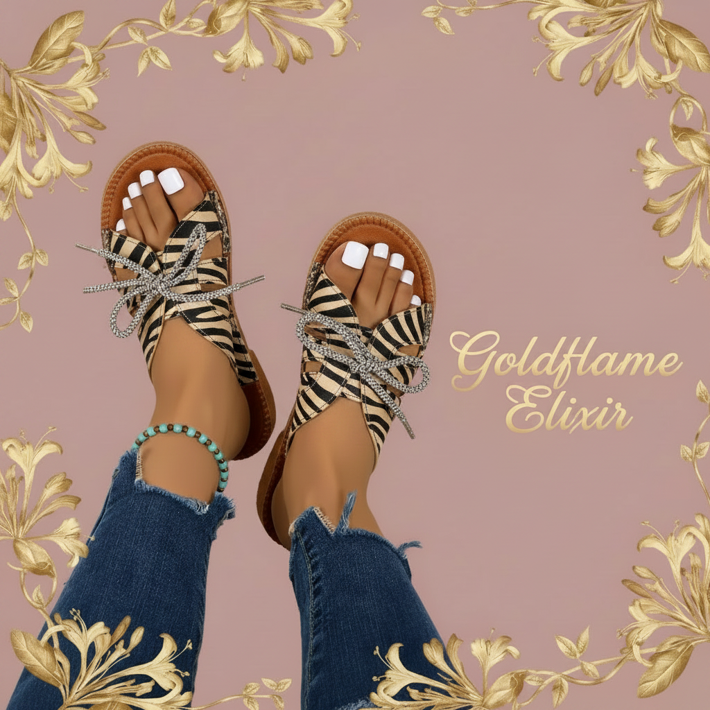 Stylish Printed Tied Flat Sandals for Effortless Summer Chic - Goldflame Elixir
