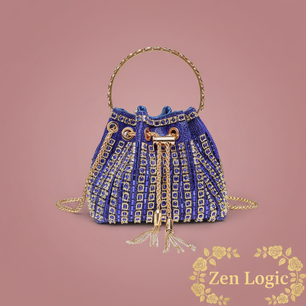 Rhinestone Embellished Bucket Crossbody Bag - Goldflame Elixir