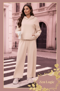 Kangaroo Pocket Hoodie and Wide-Leg Pant Set - Comfort Meets Style - Goldflame Elixir
