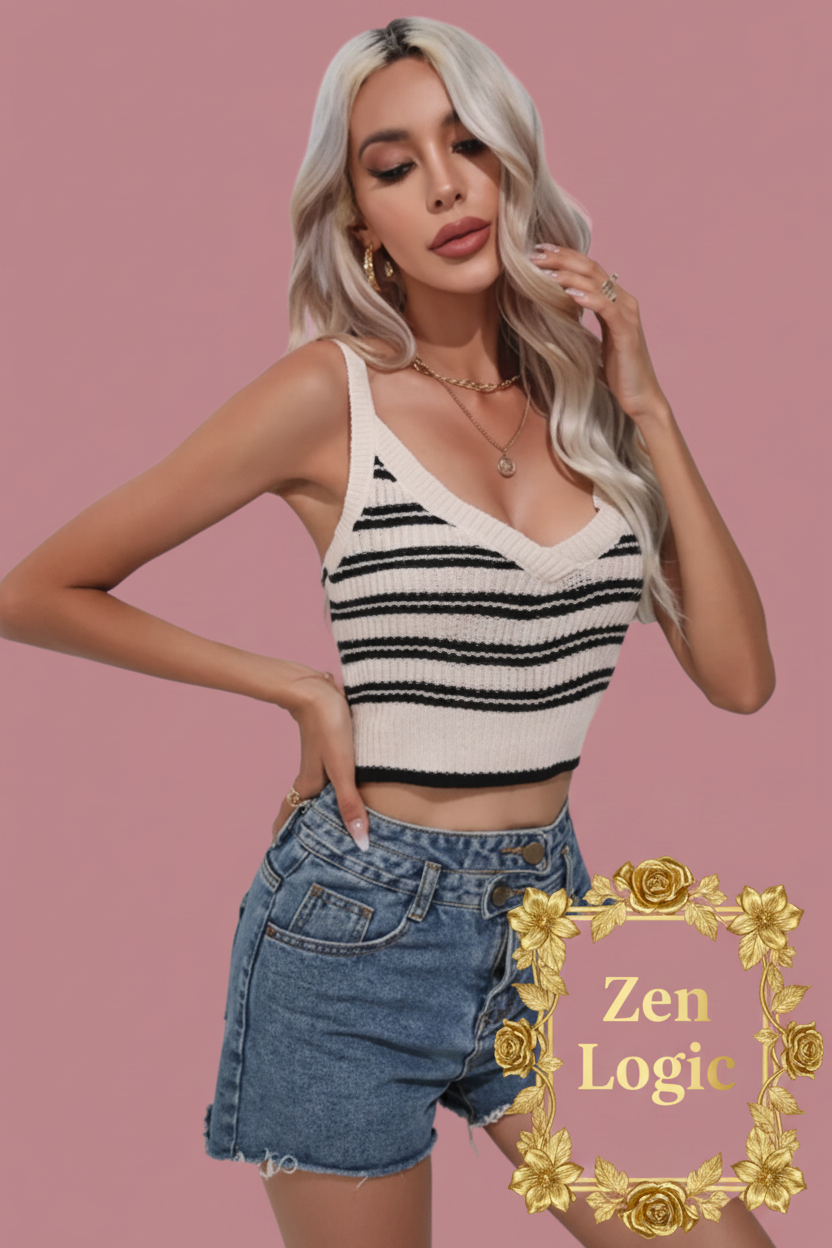 Striped Cropped Knit Tank - Effortless Chic for Every Occasion - Goldflame Elixir