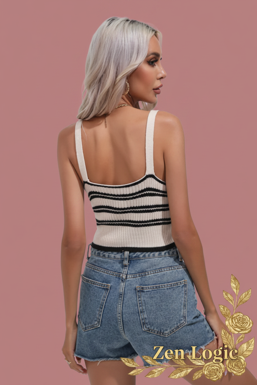 Striped Cropped Knit Tank - Effortless Chic for Every Occasion - Goldflame Elixir